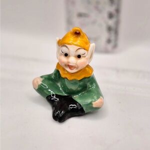 Vintage Cute Pixie / Elf Figurine or Ornament in Green Leprechaun Suit MCM 1950s